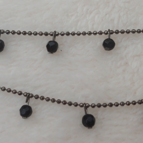 SALE: Silver-Colored 5-Chain Adjustable  Necklace -Small Black Dangling Beads - Picture 4 of 10
